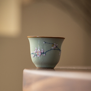 青玉汝窑开片有容杯一枝芳香个人杯女士主人杯单个家用喝茶品茗杯