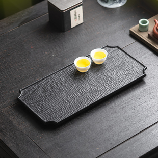 尚器宋式美学茶盘白蜡木窗形茶托盘干泡台小型实木侘寂风黑色茶具