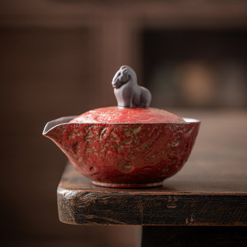 尚器 满山红赭石釉手抓壶泡茶碗手作马上红茶壶功夫茶具快客杯