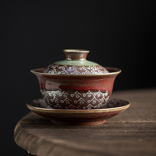 尚器景致钧瓷盖碗茶具套装窑变三才盖碗单个哈哈杯泡茶碗创意茶杯