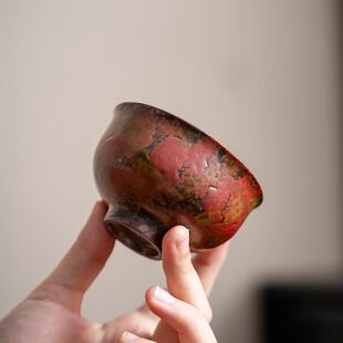 满山红赭石釉压手杯功夫茶杯大号主人杯陶瓷仿古个人专用高档茶碗