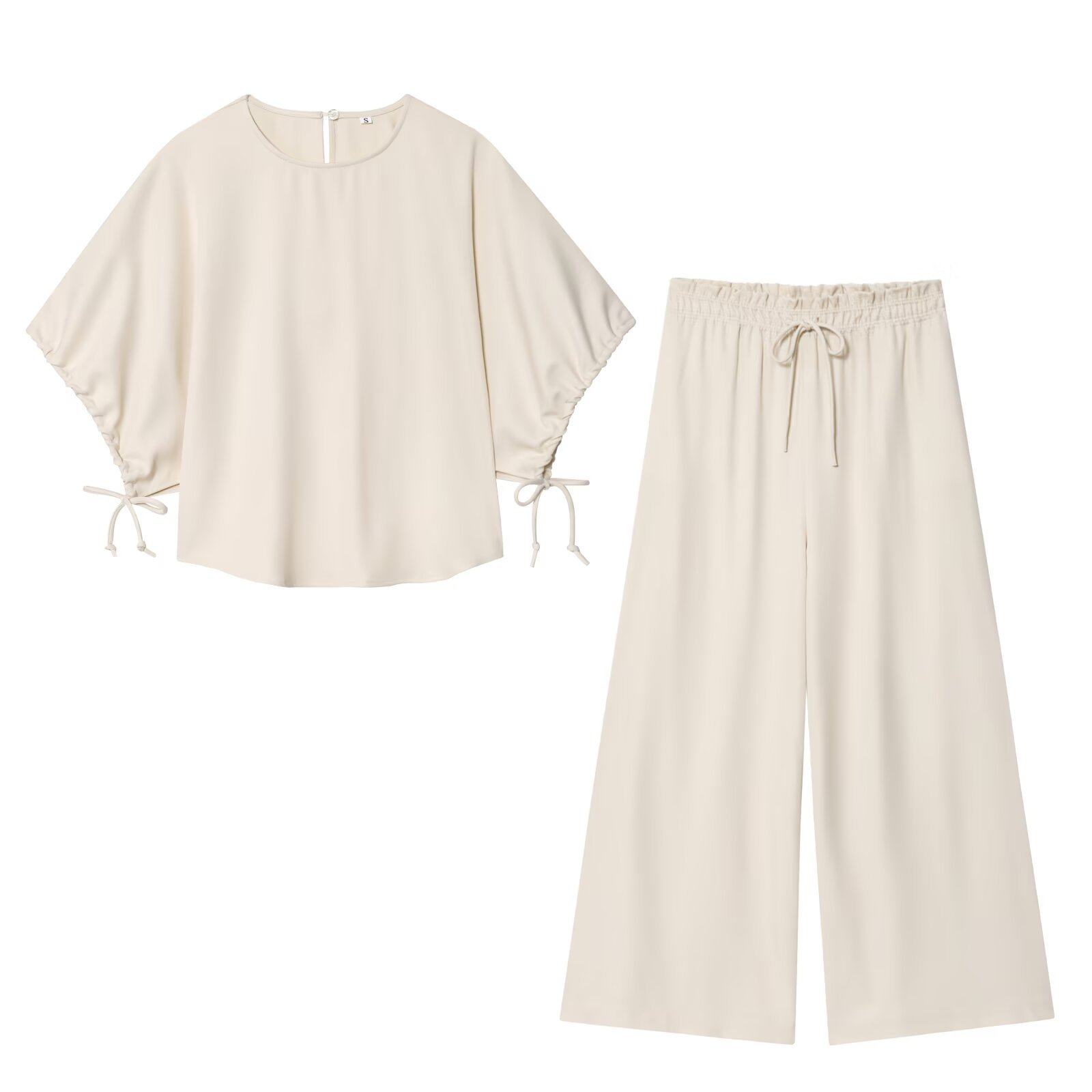 欧美女装2025秋季法式慵懒风休闲阔腿长裤圆领宽松泡泡袖衬衫套装,女装/女士精品,衬衫,淘宝优惠券,粉丝福利购,淘宝优惠卷
