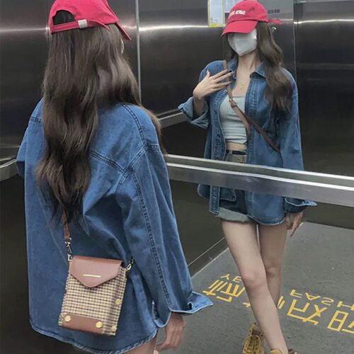 牛仔衬衫外套女长袖开衫衬衣宽松