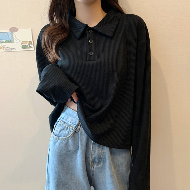 大码胖妹妹长袖t恤女内搭polo领打底衫2025春秋新款宽松显瘦上衣