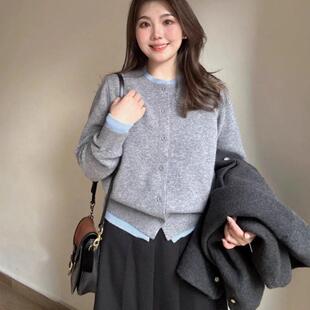 叠穿假两件针织开衫女秋冬新款大码内搭修身显瘦毛衣外套打底上衣