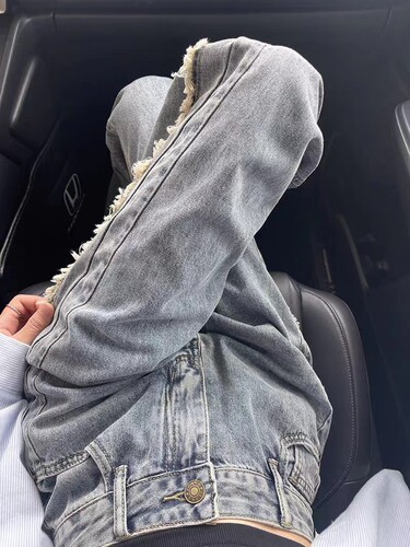 大码胖妹妹春秋阔腿牛仔高腰长裤