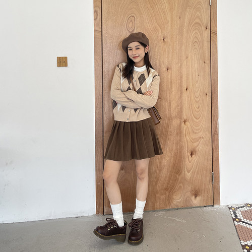 日系复古小个子a字百褶裙