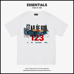 休闲短袖 FEAR 美式 GOD联名RRR123波浪字母夏季 高街潮牌宽松T恤