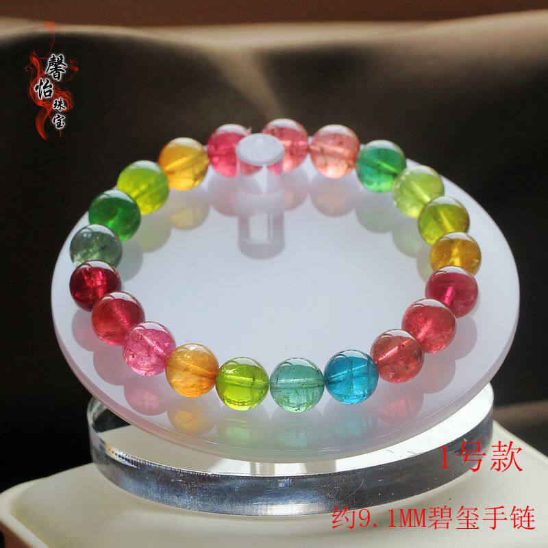 更新天然全彩配色玻璃体巴西碧玺单圈手链多圈三圈色标彩虹手串