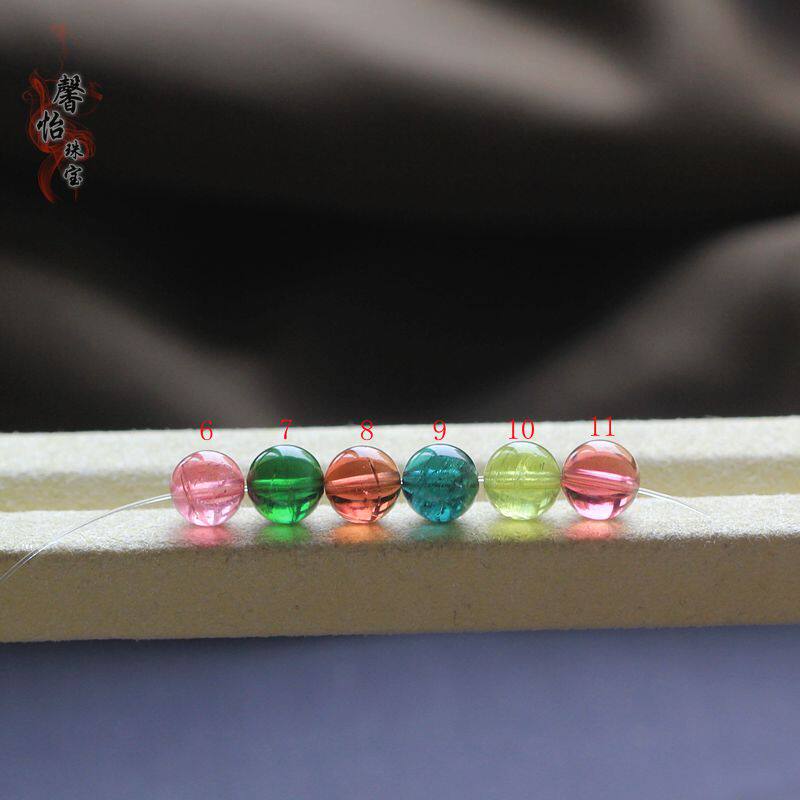 更新净体特殊紫红柠檬黄蓝绿碧玺单珠散珠7.6 8MM多宝手链DIY配珠