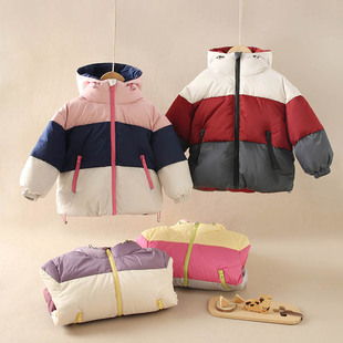 2025儿童连帽三色羽绒服男女童秋冬装新款洋气加厚外套保暖上衣潮
