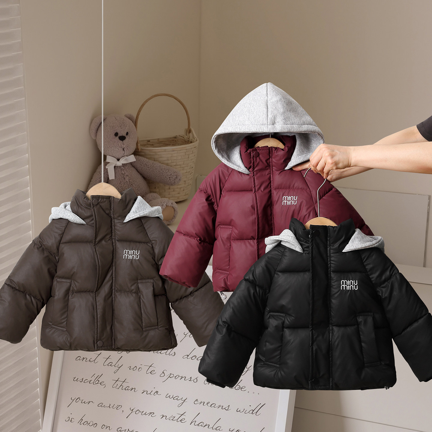 儿童棉服拼接连帽外套秋冬新款韩版男女童中小童加厚保暖棉服潮服