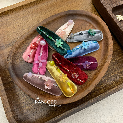 Pan'独原创 小众复古国风新中式儿童宝宝发夹 进口丝绒花朵BB夹