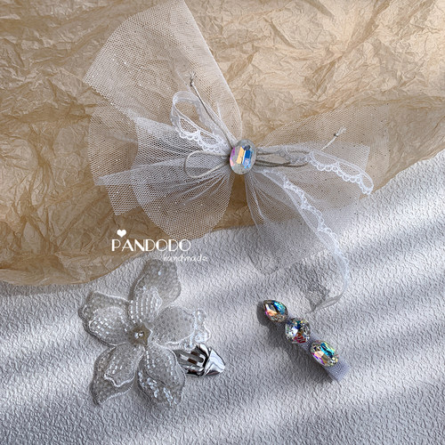 Pandodo原创独家 进口纱儿童蝴蝶结发夹 炫彩宝石边夹 小仙女发饰