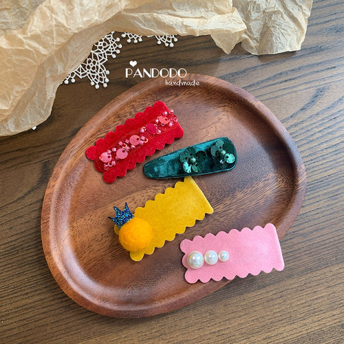 独家小众 少女串珠花朵儿童气质发夹 红绿混搭圣诞出彩BB夹