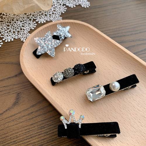 限量皇冠韩国进口 ins同款手工宝石丝绒儿童发夹双子星星宝宝边夹