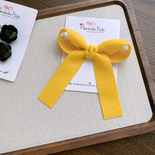 Pandodo独家小众毛呢蝴蝶结儿童发夹 可爱宝宝手工花朵BB夹不伤发