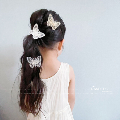 ins热款 精致刺绣亮片蕾丝蝴蝶结夹子儿童发夹女童发饰 宝宝边夹