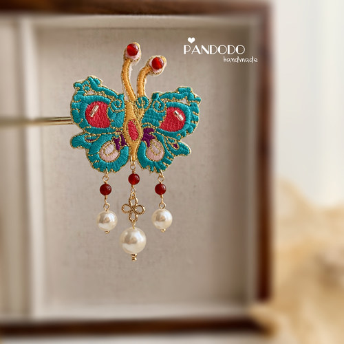 Pandodo独家原创 国风儿童发夹 古风汉服头饰 中国风蝴蝶流苏发饰