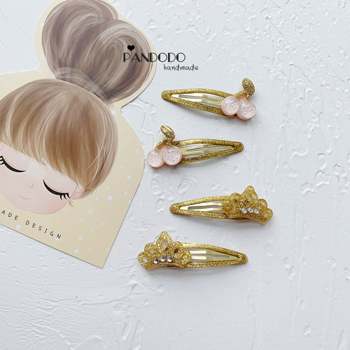 出口高品质ins款澳洲同步皇冠樱桃发夹套装儿童对夹花朵碎发bb夹