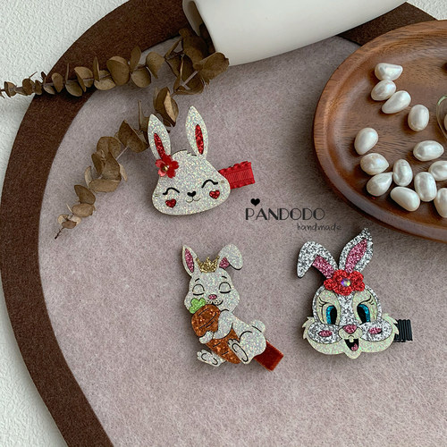 韩国进口可爱小兔儿童发夹 女童兔子边夹刘海夹