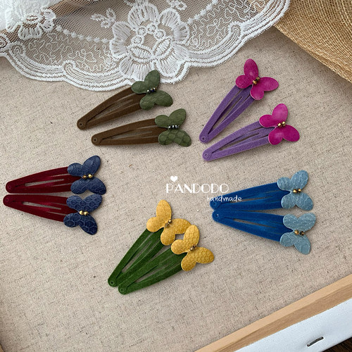 包邮快团团爆款小众真皮蝴蝶宝宝发夹儿童蝴蝶发饰碎发不伤发发卡