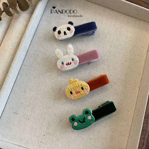 Pandodo手工 进口丝绒小动物童趣发夹发饰小兔子熊猫可爱小夹子