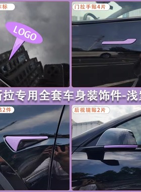 适用特斯拉ModelY/3焕新车标浅淡紫色尾门贴门把手装饰丫配件改装
