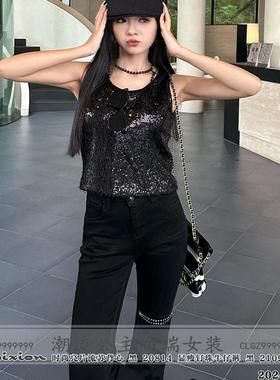 R牌特价欧洲站女装秋季20814时尚亮片流苏背心美式高级