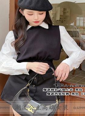 R牌特价欧货2023秋季16936气质针织上衣翻领拼接