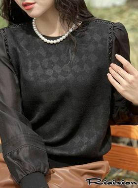 R牌特价欧货秋季16228气质拼接时尚休闲圆领上衣