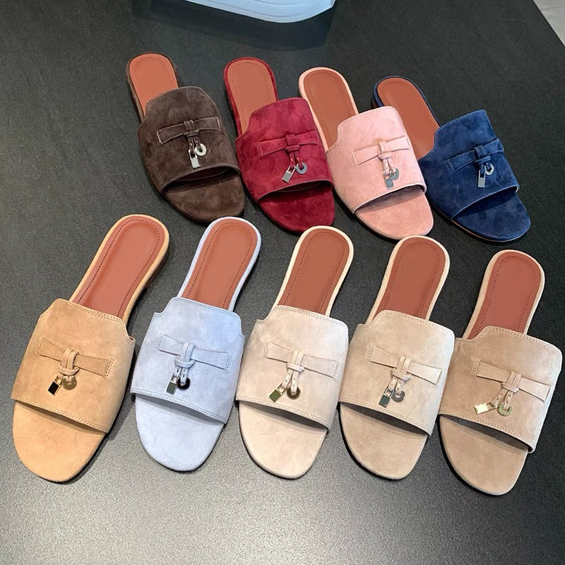 2025夏新款lp拖鞋女流苏扣平底凉拖鞋外穿一字露趾懒人拖鞋