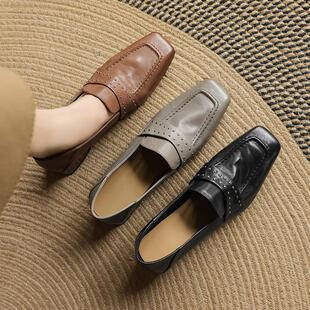 平底单鞋 风小英伦通勤懒人春秋季 一鞋 皮鞋 真皮女脚蹬 乐福鞋