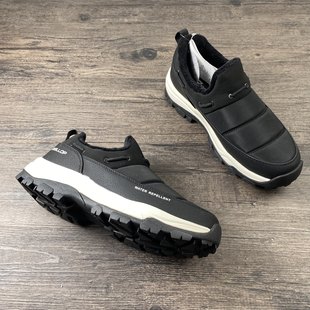 加绒防水套脚中老人鞋 冬季 出口外贸男女户外一脚蹬休闲运动棉鞋