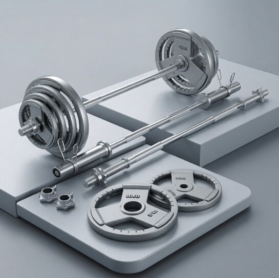 杠铃套装大孔米奥烤漆杠铃片家用健身深蹲举重器材 20公斤100KG