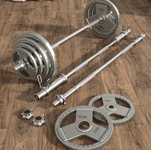 杠铃套装大孔米奥烤漆杠铃片家用健身深蹲举重器材 20公斤100KG