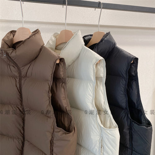 加厚保暖轻便极简休闲百搭纯色95白鸭绒立领羽绒服马甲外套女秋冬