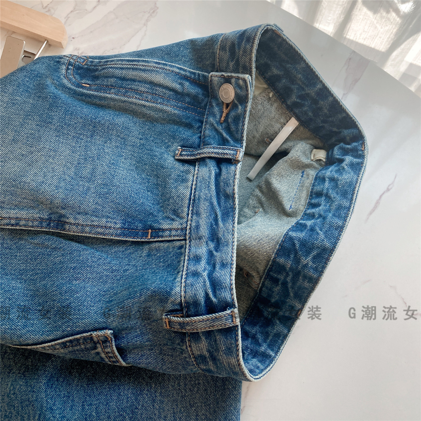 极简有腔调斜裁荃棉无弹力宽松直筒高腰牛仔裤气球裤长裤女秋冬