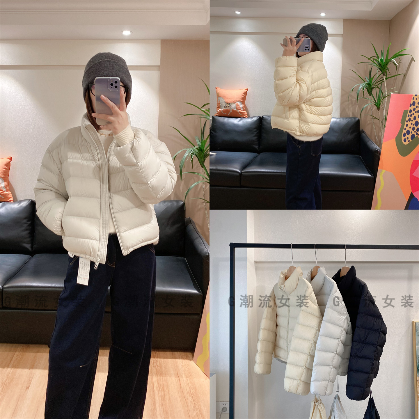 极简实穿型纯色休闲宽松直筒拉链立领90鸭绒羽绒服外套短款女秋冬