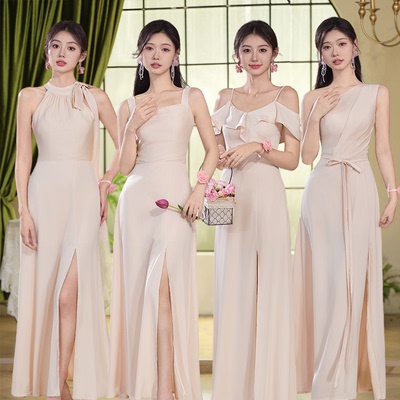 晚礼服裙冰丝稠长款姐妹团香槟色
