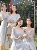 唯美国度灰色伴娘服2025新款 显瘦姐妹团仙气质晚礼服学生表演 大码