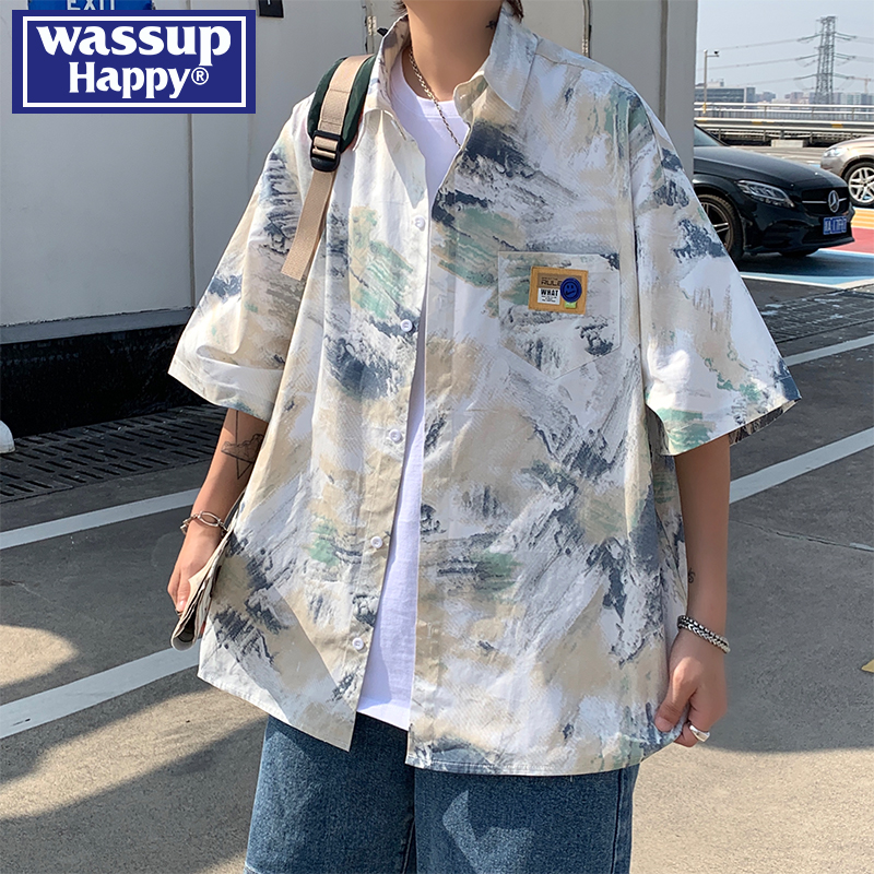 wassuphappy潮流短袖衬衫