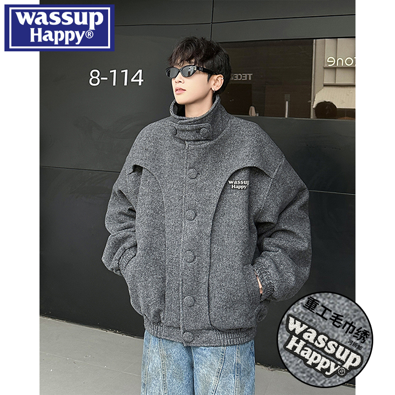 wassuphappy潮流休闲毛呢大衣