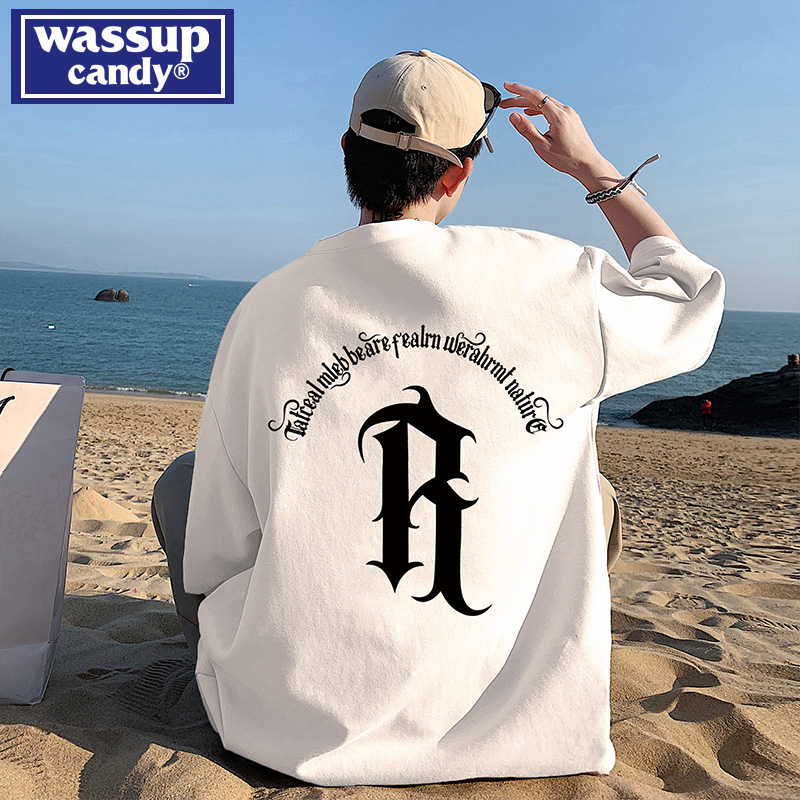 WASSUP CANDY美式哥特字母短袖t恤男夏季潮牌大码宽松休闲体恤衫