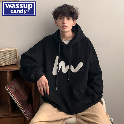 wassup candy重磅连帽卫衣男春秋季美式复古vintage古着大码外套