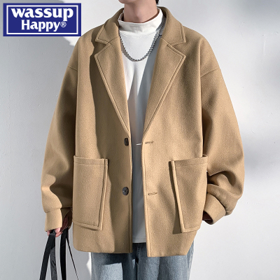 wassuphappy潮流百搭毛呢大衣男
