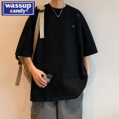 candy短袖 t恤男士 夏季 重磅纯棉打底衫 宽松潮牌ins刺绣衣服 wassup