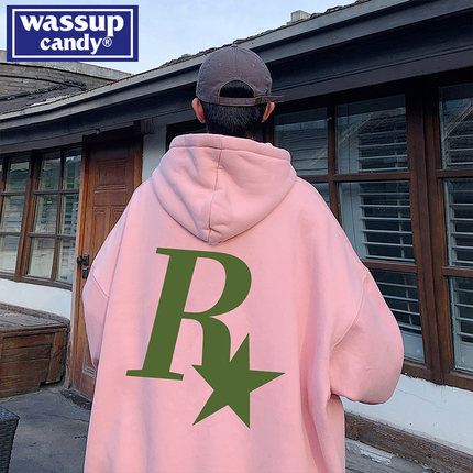 wassup candy连帽卫衣男R星春秋季美式高街oversize重磅学生外套
