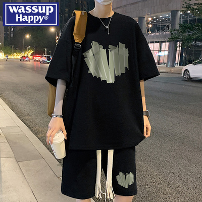 wassuphappy华夫格短袖t恤男