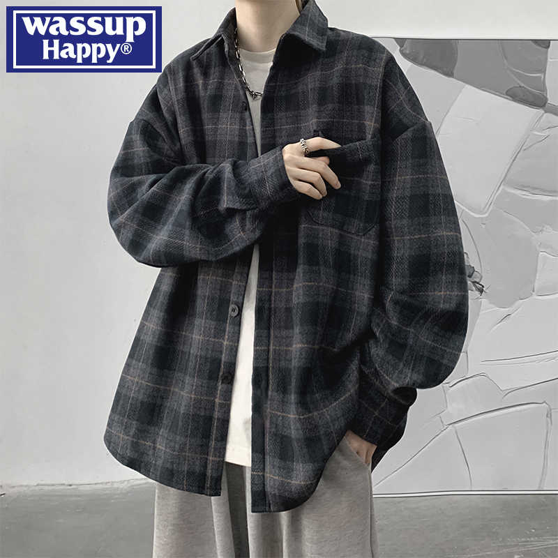 wassuphappy长袖衬衫潮流百搭